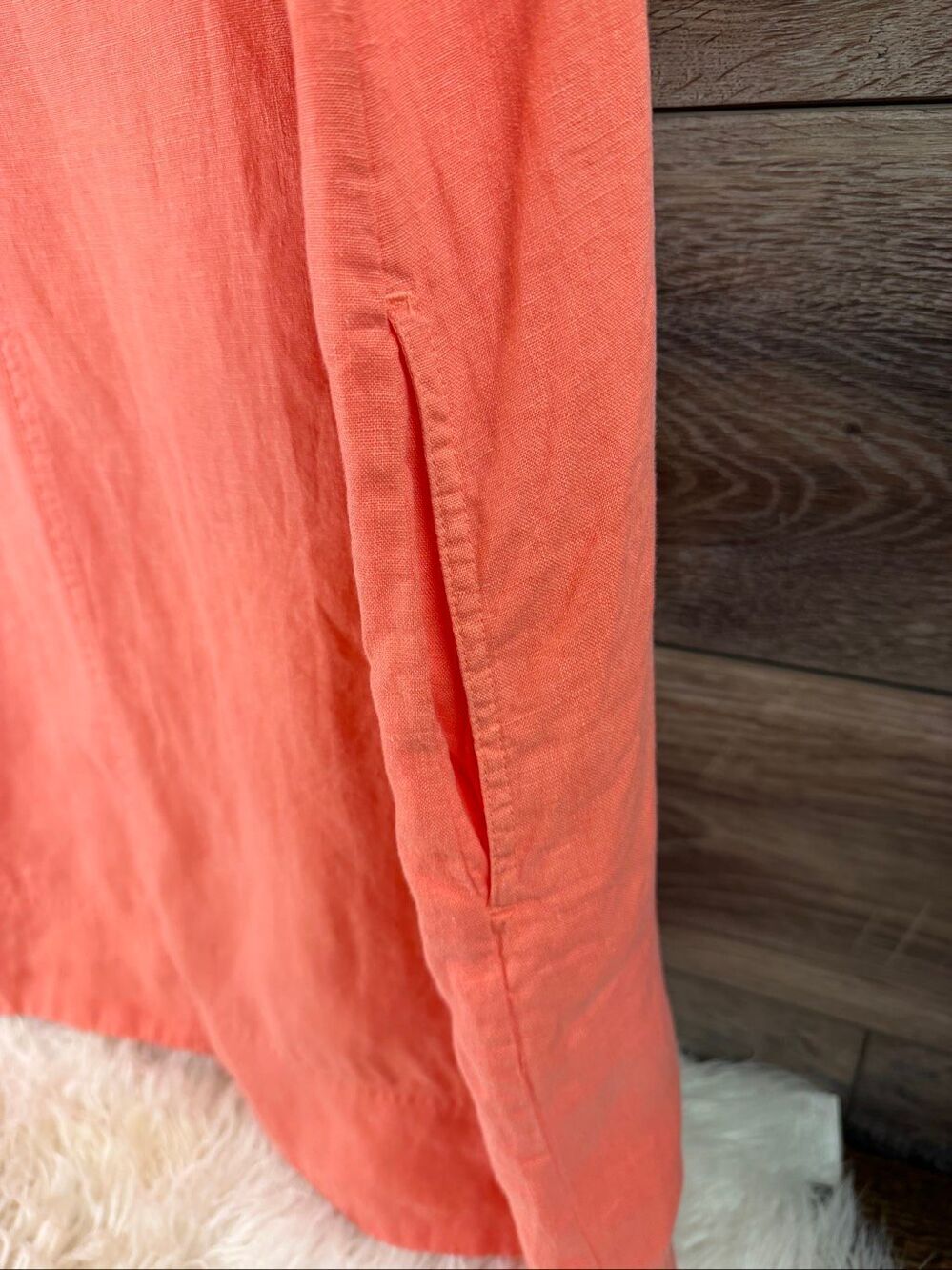 Tommy Bahama Women's Dress Size XL Coral Two Palms Double Ruffle Linen Shift - Picture 7 of 9